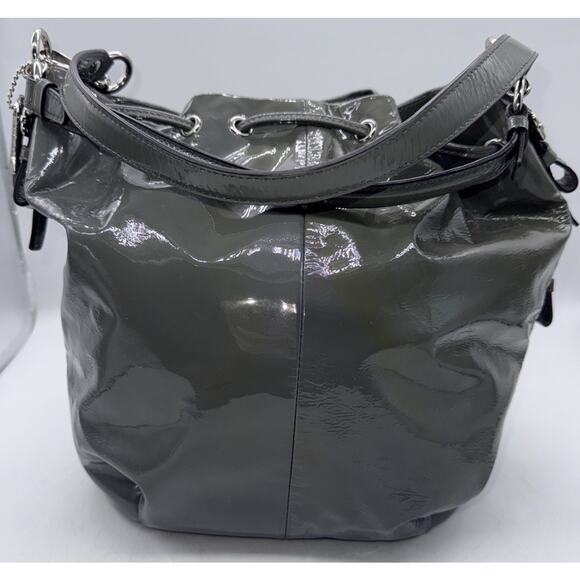 Coach Women's Madison Leather Marielle Drawstring 2 Strap Glossy Gray‎ Tote Bag - Picture 8 of 11